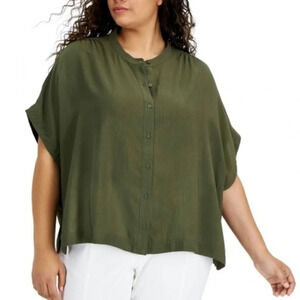 New Calvin Klein Button Front Semi Sheer Blouse Green Size 0X